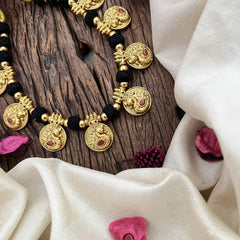 Vriksham Elegant Peacock Coin Pendant Black Rope Short Neckpiece-G21090