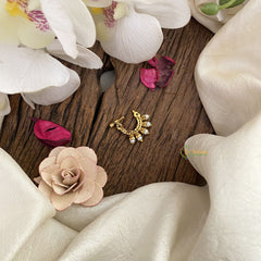 Vriksham Premium Golden Naths/Nose pin-Pearl-Red Green & White-G17425