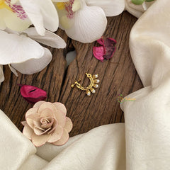 Vriksham Premium Golden Naths/Nose pin-Pearl-White-G17424