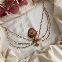 Precious Kemp Lakshmi Jada Billai with Pearl Maatil-Bun Billai-Red-G13734