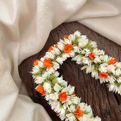 Vriksham Dual-Layered Orange & White Floral Hair Extension Flower Accessories-KH1312