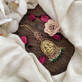 Vriksham Padmavati Gold Maang Tikka-Red-Green Bead-G19402