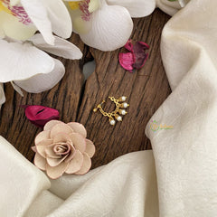 Vriksham Antique Golden Naths/Nose pin-Pearl-Red Green & White-G17433