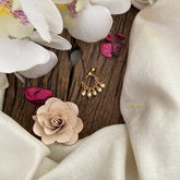 Vriksham Antique Golden Naths/Nose pin-Pearl-Red-G17432