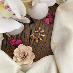 Vriksham Unique Golden Naths/Nose pin-Pearl-Red Green-G17436