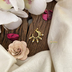 Vriksham Unique Golden Naths/Nose pin-Pearl-Red Green-G17436