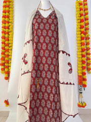 Vriksham Maroon Ajrakh Hand-Block Print Kurta With Cowrie Shell & Tassel Detail 3 Piece Suit Set-VS5085
