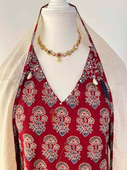 Vriksham Maroon Ajrakh Hand-Block Print Kurta With Cowrie Shell & Tassel Detail 3 Piece Suit Set-VS5085