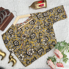 Vriksham Premium Floral Print Readymade Blouse -Kalamkari Print -Mehandi Green-VS4512