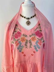 Vriksham Peach Blossom Floral Embroidered Anarkali Layered Cape With Dupatta Suit Set-VS5080