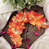 Vriksham Artificial Orange & Reddish Fabric Flower Gajra With Pearl Buds Flower Accessories-H1152