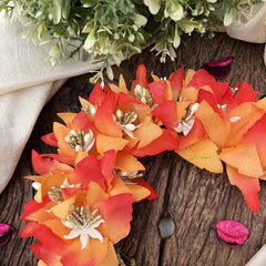 Vriksham Artificial Orange & Reddish Fabric Flower Gajra With Pearl Buds Flower Accessories-H1152