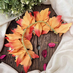 Vriksham Artificial Orange & Reddish Fabric Flower Gajra With Pearl Buds Flower Accessories-H1152