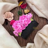Vriksham Pink Peony Floral Hair Side Comb Flower Accessories-KH1317