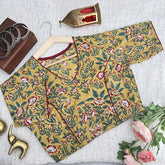 Vriksham Premium Floral Printed Readymade Blouse-Kalamkari Print-Mustard Yellow-VS4515