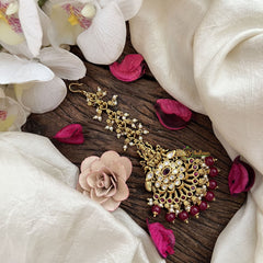 Vriksham Lakshmi Vriksha Pearled Divinity Maang Tikka-Red White-Red Bead-G19435