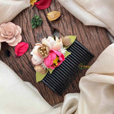 Vriksham Multi-Color Floral Medley Side Comb With Green Leaves Flower Accessories-KH1322
