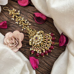 Vriksham Lakshmi Vriksha Pearled Divinity Maang Tikka-Red White-Red Bead-G19435