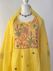 Vriksham Sunny Yellow Floral Embroidered Anarkali With Dupatta Suit Set-VS5079