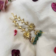 Vriksham Vriksham Royal Lotus With Maatil Aqua Green Bead Drops Kundan Jadau Jhumkas-Pearl-J3937