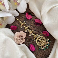 Vriksham Goddess Lakshmi Bloom Maang Tikka-Green Bead-G19430