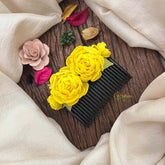Vriksham Sunlight Yellow Peony-Style Artificial Flower Hair Comb With Green Leaves Flower Accessories-KH1320