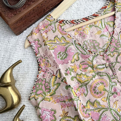 Vriksham Premium Floral Printed Readymade Sleeveless Blouse-Kalamkari Print-Light Pink-VS4528