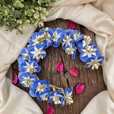 Vriksham Light Blue Blossom Sunset & Mini White Flower Gajra With Pearl Buds Flower Accessories-H1159