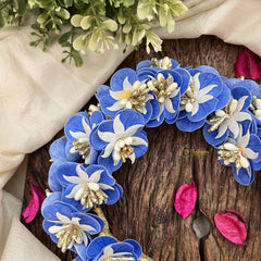 Vriksham Light Blue Blossom Sunset & Mini White Flower Gajra With Pearl Buds Flower Accessories-H1159