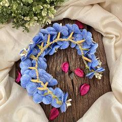 Vriksham Light Blue Blossom Sunset & Mini White Flower Gajra With Pearl Buds Flower Accessories-H1159