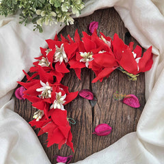 Vriksham Artificial Vibrant Red Fabric Flower Gajra With Pearl Buds Flower Accessories-H1149