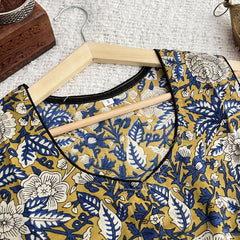 Vriksham Premium Floral Printed Readymade Sleeveless Blouse-Kalamkari Print-Yellow with Blue-VS4529