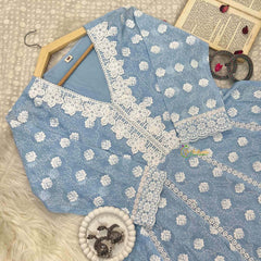 Vriksham Sky Blue Chikankari Inspired MulMul Anarkali With Dupatta Suit Set-VS5083