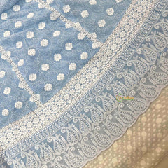 Vriksham Sky Blue Chikankari Inspired MulMul Anarkali With Dupatta Suit Set-VS5083