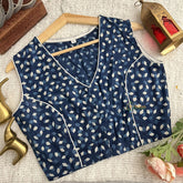 Vriksham Premium Printed Readymade Sleeveless  Blouse-Kalamkari Print-Blue-VS4530