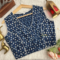 Vriksham Premium Printed Readymade Sleeveless Blouse-Kalamkari Print-Blue-VS4530