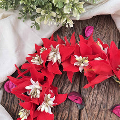 Vriksham Artificial Vibrant Red Fabric Flower Gajra With Pearl Buds Flower Accessories-H1149