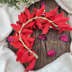 Vriksham Artificial Vibrant Red Fabric Flower Gajra With Pearl Buds Flower Accessories-H1149