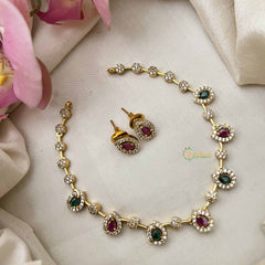 Elegant Red Green Short Pendant Neckpiece-Drop-G12173