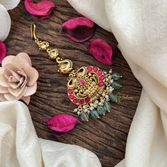 Vriksham Royal Elephant Temple Style Maang Tikka-Red-Green Bead-G19444