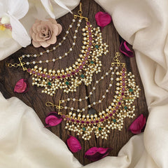 Vriksham Guttapusalu Ear chain -Guttapusalu maatil-Red Green White-G16498