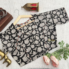 Vriksham Premium Lotus Print Readymade Blouse -Kalamkari Print -Black-VS4509