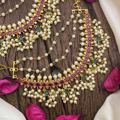 Vriksham Guttapusalu Ear chain -Guttapusalu maatil-Red Green White-G16498