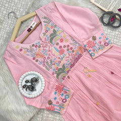 Vriksham Baby Pink Floral Paradise Embroidered Yoke Anarkali With Dupatta Suit Set-VS5082