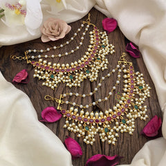 Vriksham Guttapusalu Ear chain -Guttapusalu maatil-Red Green White-G16498