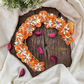 Vriksham Orange Blossom Sunset & White Flower Gajra With Pearl Buds Flower Accessories-H1157
