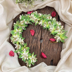 Vriksham Elegant Lush Green Serenity & Mini White Flower Gajra With Pearl Buds Flower Accessories-H1165