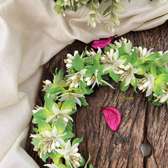 Vriksham Elegant Lush Green Serenity & Mini White Flower Gajra With Pearl Buds Flower Accessories-H1165