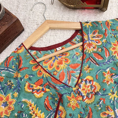 Vriksham Premium Floral Printed Readymade Blouse-Kalamkari Print-Aqua Green-VS4519