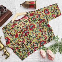 Vriksham Premium Floral Printed Readymade Blouse-Kalamkari Print-Olive Green-VS4524